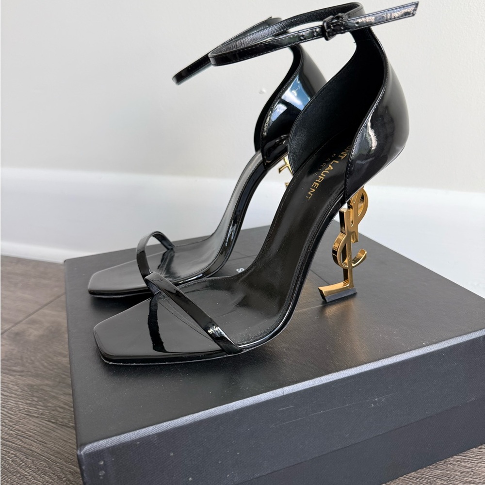 Yves Saint Laurent YSL Black Opyum Heels with Gold Logo